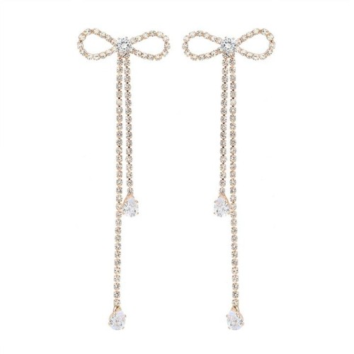 bow earrings woman super claw chain zircon Rhinestone tassel Earring occidental style brideearrings