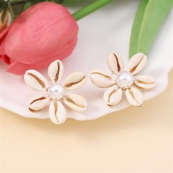  Bohemian style imitate Pearl Shells personality flowers ear stud     occident..
