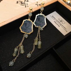 new medium resin leaf bamboo silver earrings wind temperament high Earring wom..