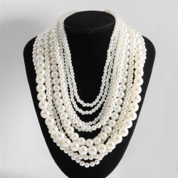  wind imitate Pearl necklace multilayer retro white wind beads chain chain