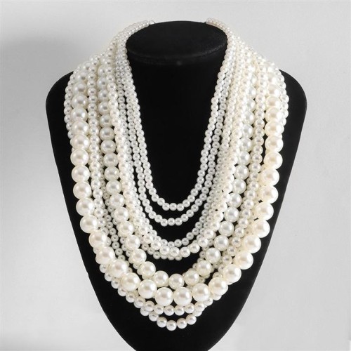  wind imitate Pearl necklace multilayer retro white wind beads chain chain