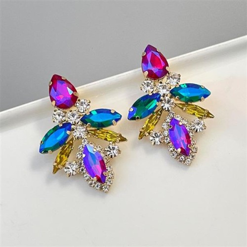 new fashion color Rhinestone retro big ear stud woman high Alloy earrings Earring