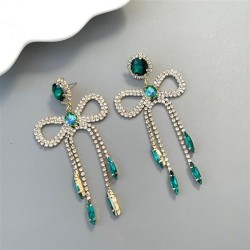  high bow earrings woman sweet Alloy embed colorful diamond claw chain tassel ..