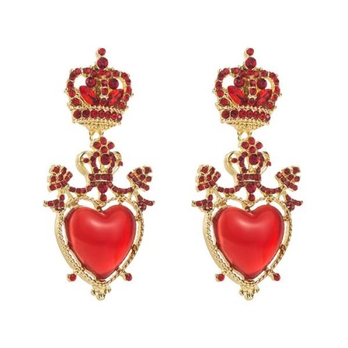 occidental style retro Alloy diamond love crown earringss silver samll Earring personality long style heart-shape