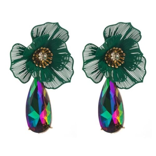 occidental style trend summer diamond flowers earrings personality exaggerating creative Colorful drop earring 