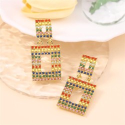  exaggerating fashion brilliant geometry diamond hollow square earring     tre..