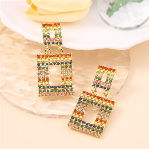  exaggerating fashion brilliant geometry diamond hollow square earring     trend Ladies banquet Earring