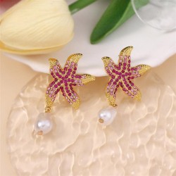  fashion wind diamond trend Colorful starfish     imitate Pearl pendant wind E..