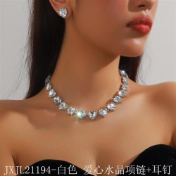  color white Peach heart love glass Rhinestone clavicle chain exaggerating color cr