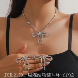  occidental style retro Rhinestone big bow necklace earrings set exaggerating ..