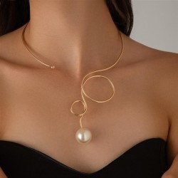 occidental style punk Metal circle bow Collar woman drop imitate Pearl necklac..