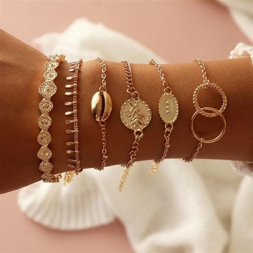  personality gold Shells circle bangle set bracelet woman