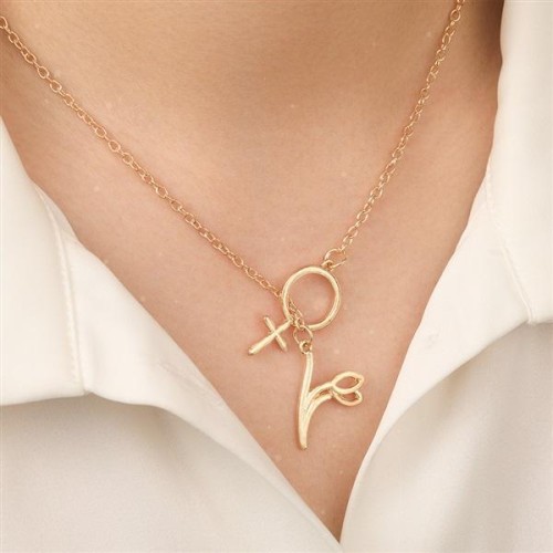 occidental style  fashion personality gold cross tulip pendant necklace