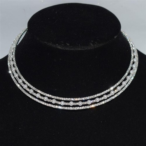 luxurious brief Pearl necklace multilayer Rhinestone bride Pearl Collar clavicle chain