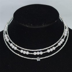  high-end luxurious multilayer Rhinestone zircon clavicle necklace Pearl neckl..