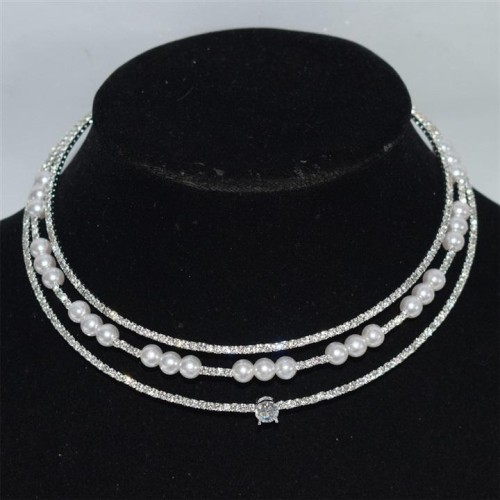  high-end luxurious multilayer Rhinestone zircon clavicle necklace Pearl necklace Collar woman