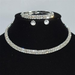 occidental style fully-jewelled necklace earrings bangle three Rhinestone diam..