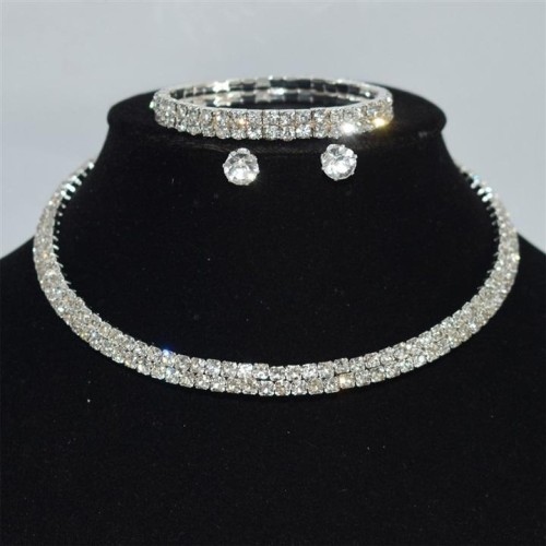 occidental style fully-jewelled necklace earrings bangle three Rhinestone diamond Collar bride wedding