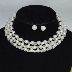 bride wedding Pearl Rhinestone chain fashion Collar bangle ear stud three claw..