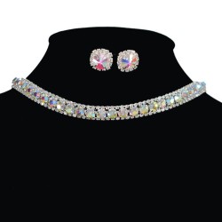   occidental style fashion blue chain necklace ear stud set  woman