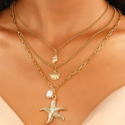 occidental style fashion three layer starfish Pearl pendant necklace woman Boh..