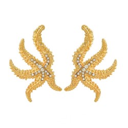 summer wind Alloy diamond starfish earrings occidental style ear stud woman tr..