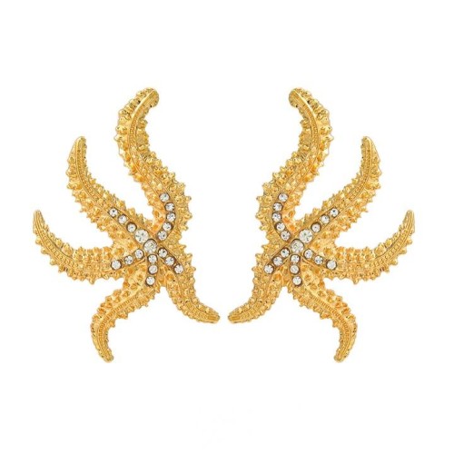 summer wind Alloy diamond starfish earrings occidental style ear stud woman trend exaggerating