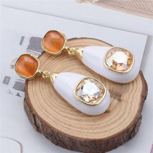 ins wind occidental style earrings geometry drop embed diamond ear stud brief all-Purpose lovely Alloy enamel E