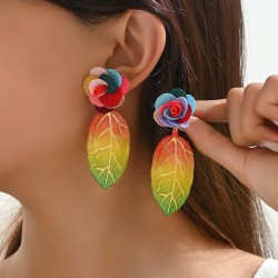 brief personality geometry three-dimensional flowers resin leaves earrings lad..