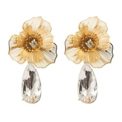  retro high Alloy hollow flowers earrings woman diamond atmospheric exaggerati..