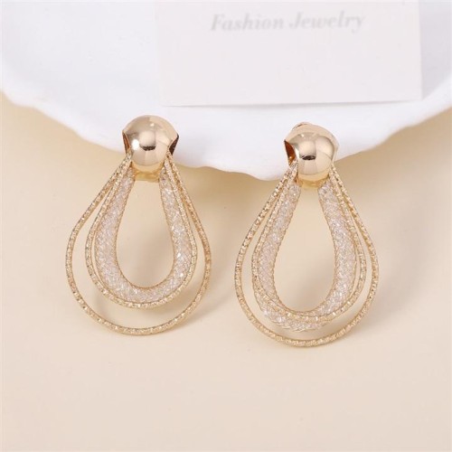 geometry circle hollow Rhinestone Oval earring Metal diamond trend all-Purpose brief temperament woman Earring