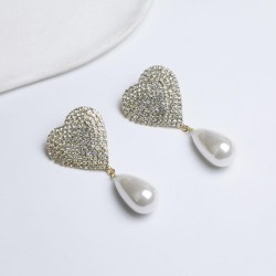 occidental style Rhinestone love drop earrings silver flash diamond Pearl drop..