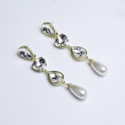 occidental style  drop love flash diamond pendant Pearl earrings retro tempera..