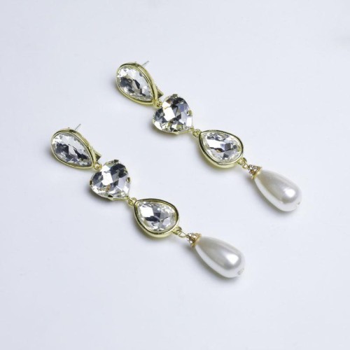 occidental style  drop love flash diamond pendant Pearl earrings retro temperamentR long style Earring woman