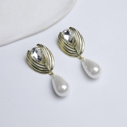 R crystal flowers drop Pearl Ear clip high flower earrings Earring woman
