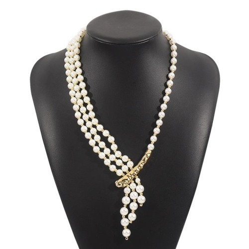 retro all-Purpose multilayer Pearl necklace  occidental style high wind Alloy clavicle chain