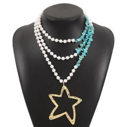 occidental style exaggerating imitate Pearl beadsnecklace turquoise chain mult..