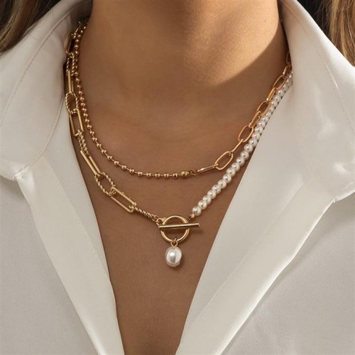 occidental style  fashion long style beads chain  retro wind personality Pearlot buckle necklace