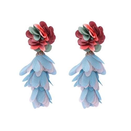  Chiffon tassel flower earring lady all-Purpose trend fashion Street Snap