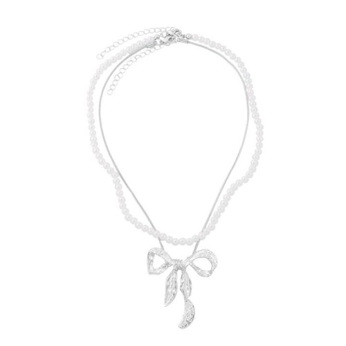 occidental style summer Pearl Alloy bow necklace woman elegant banquetnecklace