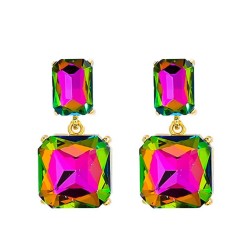 earrings colorful diamond earrings multilayer square fully-jewelled Earring wo..