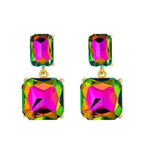 earrings colorful diamond earrings multilayer square fully-jewelled Earring woman trend geometry occidental sty