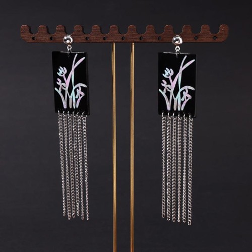 geometry flower wind tassel earrings new medium high woman samll ear stud