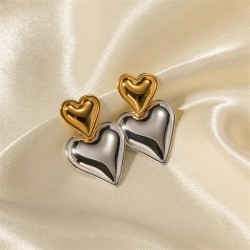 occidental style samll samll Double love pendant ear stud all-Purpose samll wo..