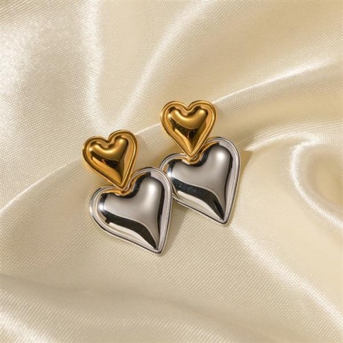 occidental style samll samll Double love pendant ear stud all-Purpose samll woman temperament Peach hear