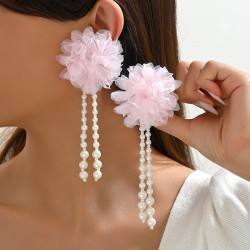 lovely samll three-dimensional lace flowers earrings lady ins long style Pearl..