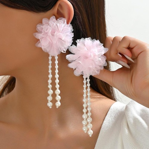 lovely samll three-dimensional lace flowers earrings lady ins long style Pearl geometry earring