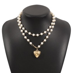 occidental style samll Double layer Pearl Alloy love pendant necklace ins wind..