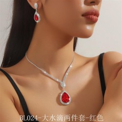  occidental style color blue color drop crystal necklace earrings set two
