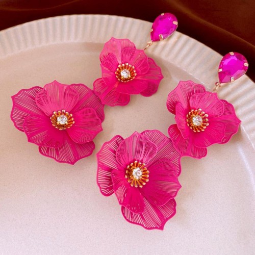 retro samll diamond flowers drop tassel ear stud elegant wind high temperament earrings woman